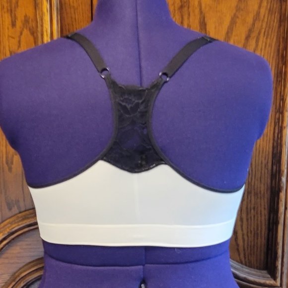 Maidenform Black & White Wireless V-Neck Racerback Lace Bralette. Sz: L - Picture 2 of 8